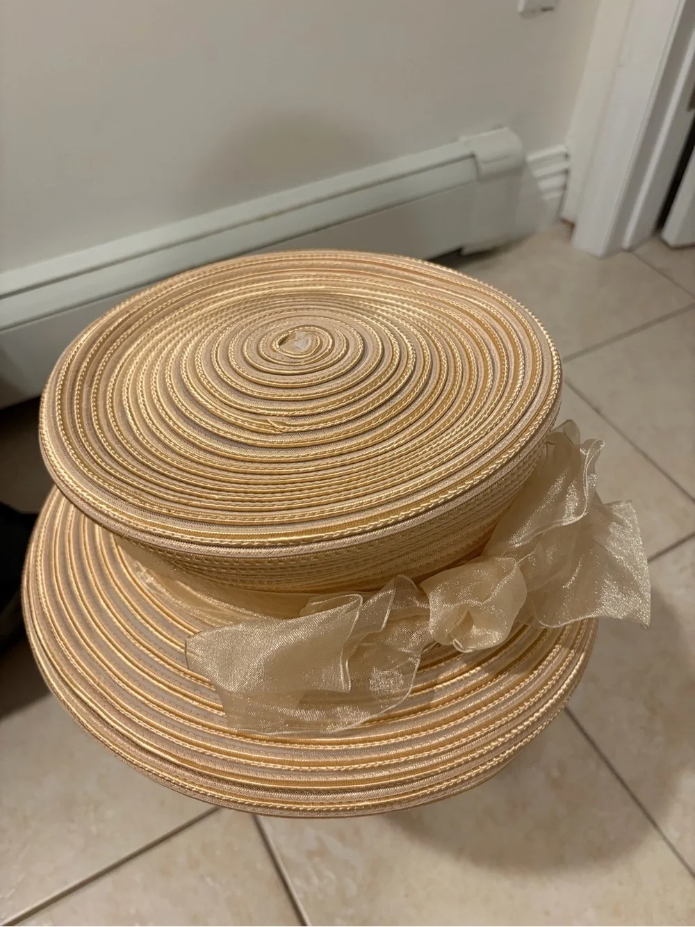 Sherel’s New York Women’s Gold Cream Wide Brim Formal Dress Hat